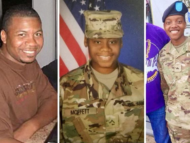 US Army Reserve Sgt. William Jerome Rivers, Spc. Breonna Alexsondria Moffett and Spc. Kennedy Ladon Sanders, who were killed in a drone attack on an outpost in northeast Jordan.