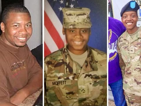 US Army Reserve Sgt. William Jerome Rivers, Spc. Breonna Alexsondria Moffett and Spc. Kennedy Ladon Sanders, who were killed in a drone attack on an outpost in northeast Jordan.