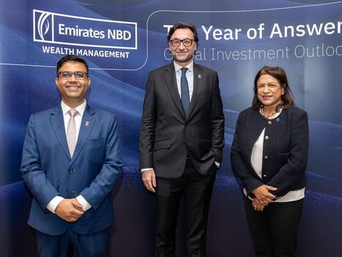 (Left to Right) Satyajit Singh,  Head of Fixed Income Strategy at Emirates NBD, Maurice Gravier, Chief Investment Officer, Emirates NBD, Anita Gupta, Head of Equity Strategy at Emirates NBD