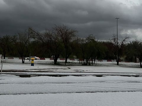 Hail covers Al Ain, in Abu Dhabi.