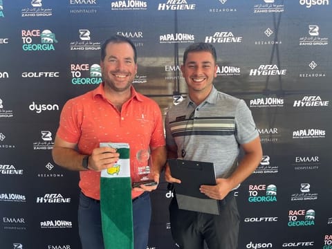 Mike Pugliese (left) winner of the Race to Georgia qualifying round at Trump International Golf Club with Joshua Smith, Golf Ops Supervisor.