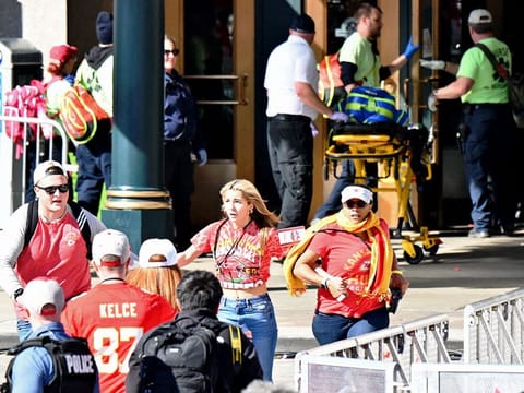  Fans react outside of Union Station after shots were fired after the celebration the celebration of the Kansas City Chiefs winning Super Bowl LVIII.