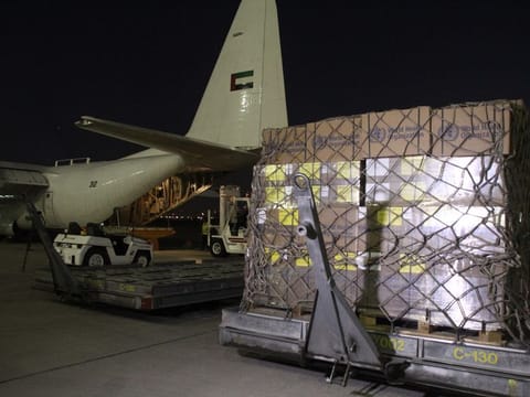  A flight carries approximately 11 metric tonnes of medicines and medical supplies to Gaza
