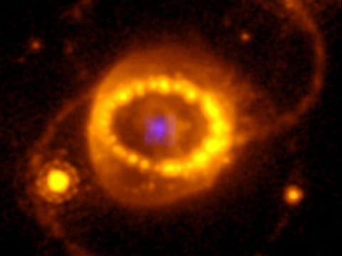 The aftermath of supernova 1987A. Scientists have confirmed that the exploding star morphed into a neutron star, one of the oddest objects in the universe. 