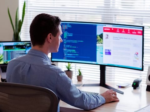 An ultrawide screen is capable of replacing two monitors and decluttering your desk for a more efficient workspace. 