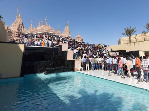 Batches of 2,000 visitors made their way to the temple one after another in an orderly fashion, the temple management said 