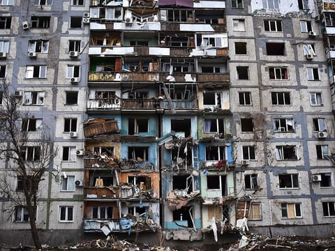 A view of the damage after Russia's air attack on residential building, in Zaporizhzhia, Ukraine, Friday, March 22, 2024. 