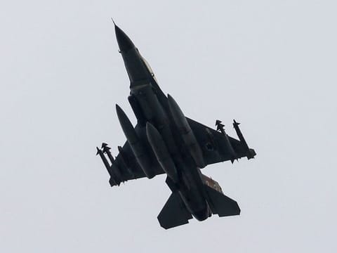 An Israeli Air Force fighter jet flying over the border area with south Lebanon   