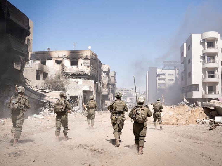 Israeli soldiers operate in the Gaza Strip amid the ongoing conflict between Israel and the Palestinian Islamist group Hamas.  