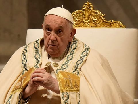 Pope Francis presides over the Easter vigil celebration in St. Peter's Basilica at the Vatican, Saturday, March 30, 2024. 