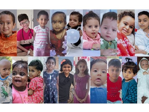 Some of the recipients of the Golden Heart initiative that helped 50 children from conflict zones and underprivileged backgrounds. The charity drive commemorates the 50 years of Indian business tycoon and philanthropist MA Yusuffali, chairman of Lulu Group International, in the UAE.