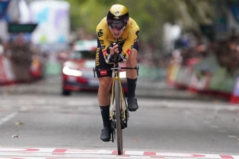 Team Jumbo-Visma's Danish rider Jonas Vingegaard competes in the stage 10 of the 2023 La Vuelta cycling tour of Spain on September 5, 2023.