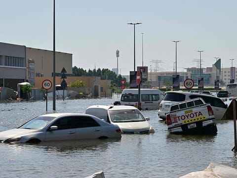 Flooded street in Dubai following heavy rains, on April 19, 2024. 