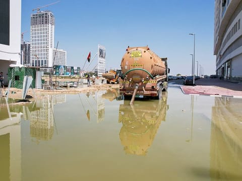 A truck drains runoff water following heavy rainfall in Dubai in April. Stagnant water helps the spread of mosquitoes, the ministry said. Image used for illustrative purpose only.