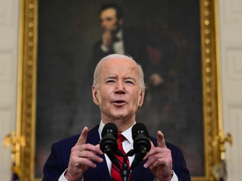 US President Joe Biden speaks after signing the foreign aid bill at the White House in Washington, DC, on April 24, 2024.  