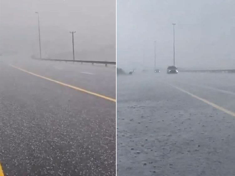 Heavy rain and hail hit some areas of Ras Al Khaimah on Monday