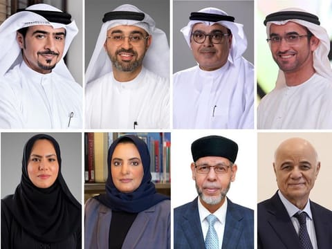(clockwise from top left to right) Ahmed bin Rakkad Al Ameri, Khalid Jasim Al Midfa, Dr Abdul Aziz Al Musallam, Dr Sultan Al Amimi, Hamid Al Naimiy, Dr Mohamed Safi Al Mosteghanemi, Marwa Al Aqroubi, and Aisha Rashid Dimas