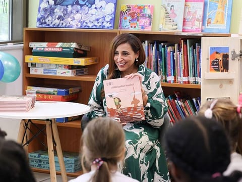 Sheikha Bodour Al Qasimi interacts with young readers at Thessaloniki Central Library