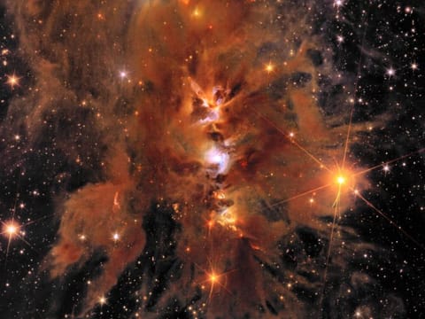 This handout image obtained on May 23, 2024 courtesy of NASA/ESA/CSA shows space telescope  Euclids new image of star-forming region Messier 78 (the central and brightest region), a vibrant nursery of star formation enveloped in a shroud of interstellar dust.  