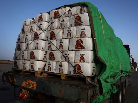 A food aid truck near the entrance to the Kerem Shalom border crossing.