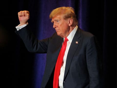 Former US President and Republican presidential candidate Donald Trump attends the Libertarian Party's national convention in Washington, D.C.