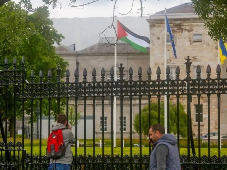 Palestinian flag flies at Leinster House as Ireland formally recognize Palestinian statehood, in Dublin, Ireland on May 28, 2024. [Mostafa Darwish - Anadolu Agency] Palestinian flag flies at Leinster House as Ireland formally recognize Palestinian statehood, in Dublin, Ireland