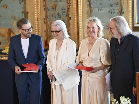  The music group ABBA with Björn Ulvaeus, Anni-Frid Lyngstad, Agnetha Fältskog and Benny Andersson are given the Royal Vasa Order from Sweden's King and Queen during a ceremony at Stockholm Royal Palace on May 31, 2024 for outstanding contributions to Swedish and international music life. The members of the group asked Trump to stop using their music and videos at his campaign rallies, the band’s record label said on Thursday.