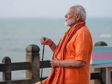 India's Prime Minister Narendra at the Vivekananda Rock Memorial 