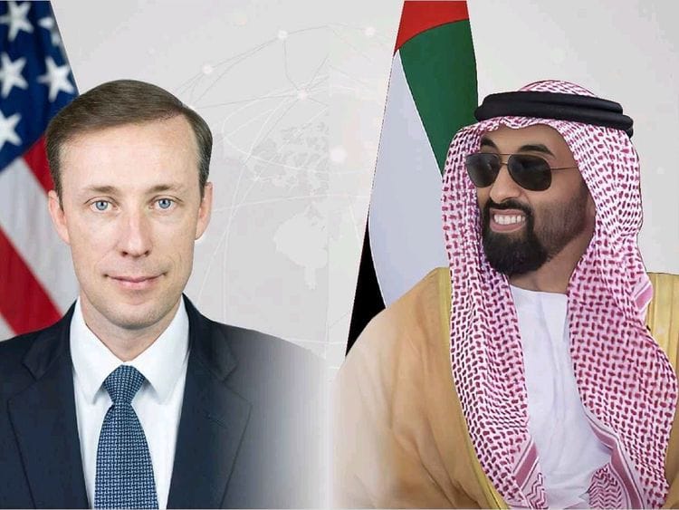 Sheikh Tahnoon bin Zayed Al Nahyan (right) and Jake Sullivan.