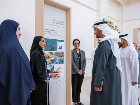 President His Highness Sheikh Mohamed bin Zayed Al Nahyan during a reception he held for entrepreneurs, youth, and officials on World Environment Day at Qasr Al Bahr in Abu Dhabi on Wednesday