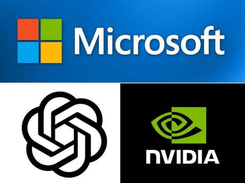 The logos of Microsoft, Nvidia and OpenAI
