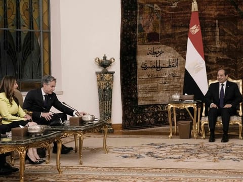 US Secretary of State Antony Blinken (second left) meets with Egypts President Abdul Fattah Al Sissi in Cairo, on June 10, 2024.  