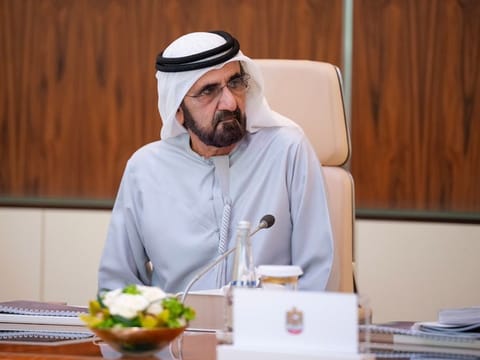 His Highness Sheikh Mohammed bin Rashid Al Maktoum, Vice President and Prime Minister of the UAE and Ruler of Dubai, chairing the Cabinet meeting at Qasr Al Watan in Abu Dhabi on Monday