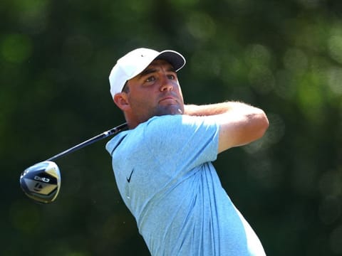 Scottie Scheffler of the US hits a tee shot on the fifth hole during the third round of the 124th US Open at Pinehurst Resort on June 15.