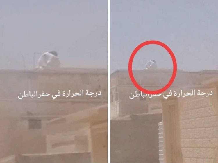 “The temperatures in Hafr Al Batin are soaring. Look at how the water tank has melted,” a commentator in the video remarks. 