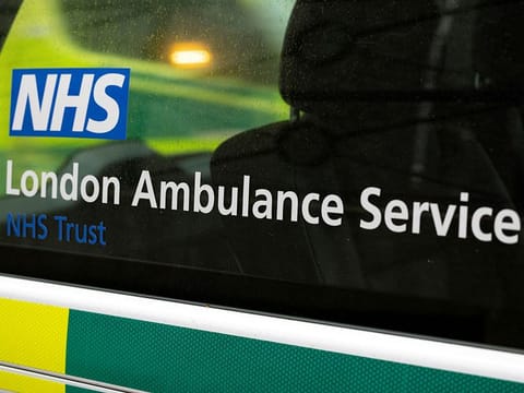 File photo: The NHS London Ambulance Service sign is seen on an ambulance in London. 
