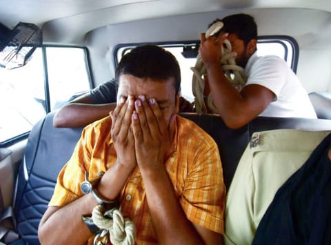 NEET paper leak accused leave a hospital after their medical test in Patna, Bihar, on June 23, 2024.  