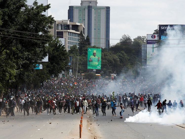 Demonstrators during a protest against Kenya's proposed finance bill 2024/2025 in Nairobi, on June 25, 2024.  