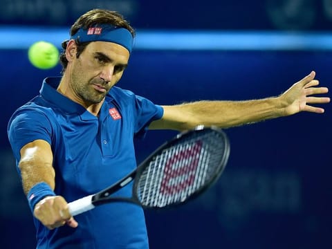 Roger Federer executing one of his sublime single-handed backhands at the 2019 Dubai Duty Free Tennis Championships. The Swiss, who won 20 grand slam titles, is one of the finest exponents of the shot.