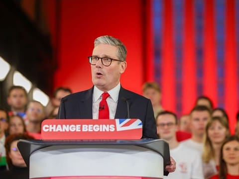 Keir Starmer, leader of the Labour Party, delivers a victory speech during a Labour Party election night results watch event in London. Starmer will now replace Sunak as prime minister on Friday, ending the Tories' 14-year grip on power.