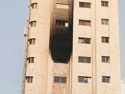 The fire damaged the interior and the front of the apartment. 