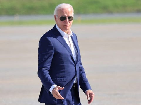 US President Joe Biden arrives back at Air Force One as he prepares to depart Harrisburg International Airport on July 07, 2024 in Harrisburg, Pennsylvania. 