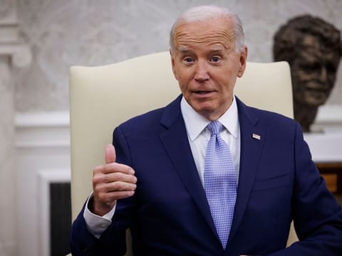US President Joe Biden speaks during a bilateral meeting with Keir Starmer, UK prime minister, not pictured, in the Oval Office of the White House in Washington, DC, US, on Wednesday, July 10, 2024. 