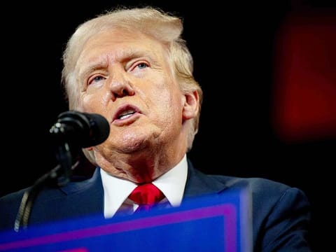 US Republican Presidential nominee former President Donald Trump speaks to attendees during his campaign rally at the Bojangles Coliseum on July 24, 2024 in Charlotte, North Carolina. 