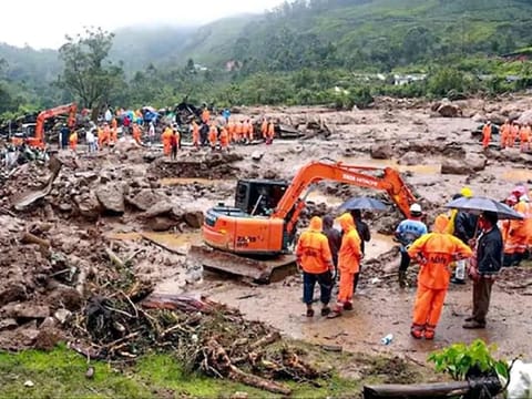 A rescue operation is underway after massive landslides hit the Meppadi area triggered by torrential rains, which claimed the lives of more than 150 and injured several others, in Wayanad, Kerala, on Tuesday. 