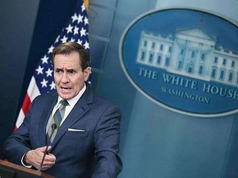 US National Security Council (NSC) spokesman John Kirby speaks during the daily press briefing in the Brady Press Briefing Room of the White House in Washington, DC, on July 31, 2024. 