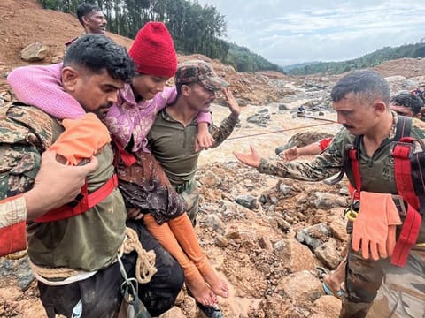 Rescue operations underway after landslides struck Wayanad district of Kerala, India, on Wednesday. 