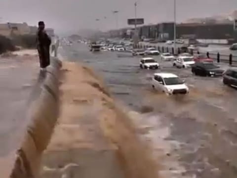 In this file photo, a flooded street is seen in Saudi Arabia’s Jazan region.