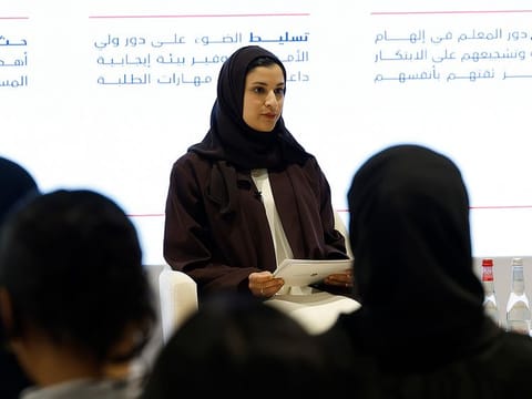 UAE Minister of Education Sarah Bint Yousef Al Amiri addressing during the press conference in Tuesday in Dubai