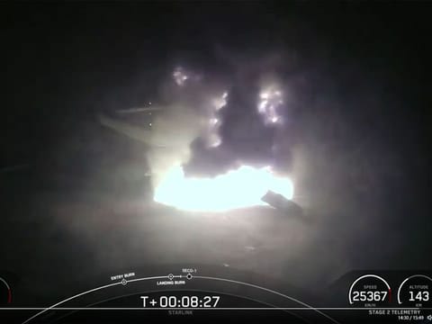 The first-stage booster tipped over and exploded while attempting to land.